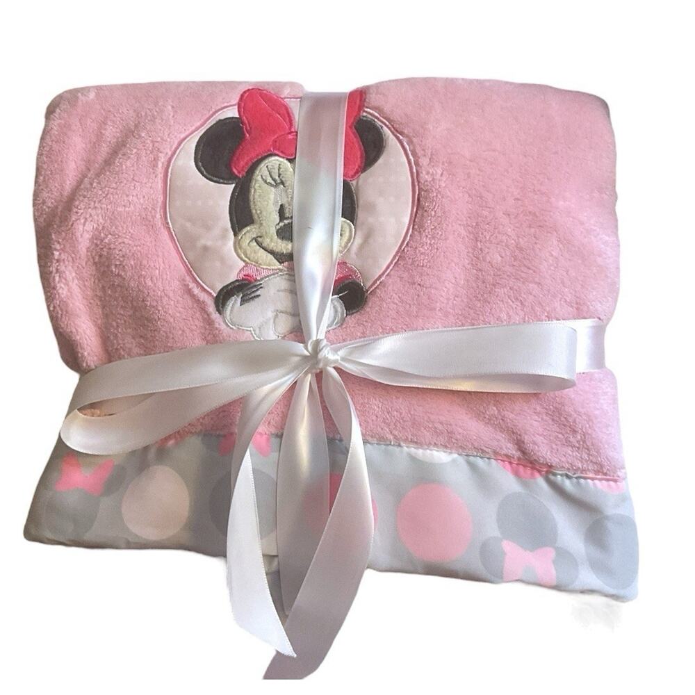 Pink Disney Baby Minnie Mouse Baby Blanket Pink Gray Soft And Cuddly 30”x40” - Picture 2 of 7